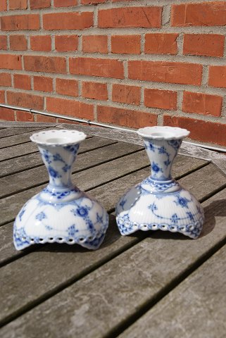 Blue Fluted full lace Danish porcelain, pair of candlesticks 10cm to a reduced price