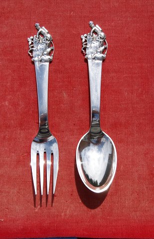 The Tinder-Box set child's spoon and child's fork of Danish solid silver