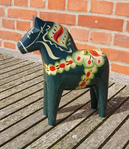 Dark green Dala horses from Sweden H 21.5cms