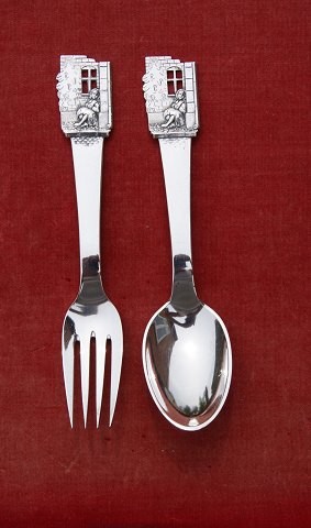 The little Match-Seller children's cutlery of Danish solid silver. Set spoon & fork