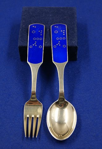 Michelsen set Christmas spoon and fork 1964 of Danish gilt sterling silver