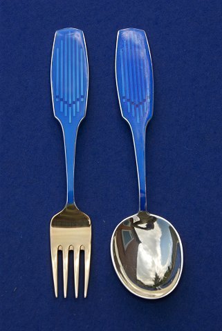 Michelsen Set Christmas spoon and fork 1961 of gilt sterling silver