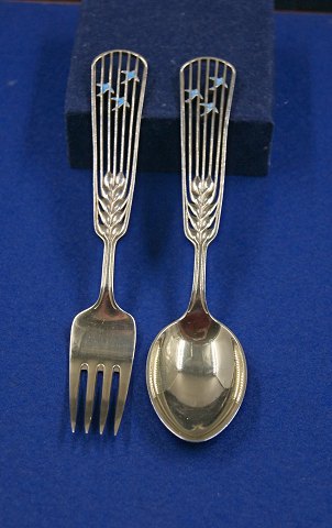 Michelsen set Christmas spoon and fork 1937 of Danish gilt sterling silver