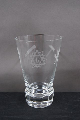 Danish freemason glasses, beer glasses engraved with freemason symbols, on an edge-cutted foot