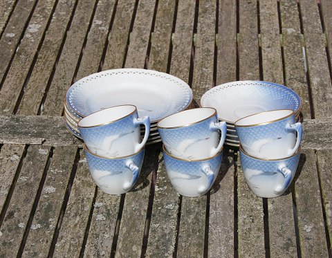 Möwe mit Lochrand und Goldrand dänisch Geschirr, Set von 6x3tlg. coffee Service