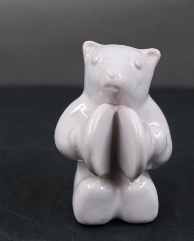 Hjorth keramik, bjørne-musikanter i hvid glasur, bjørn med bækkener