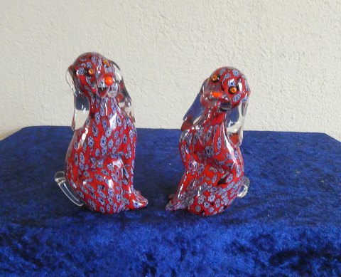 Murano glas, par siddende hunde 10cm