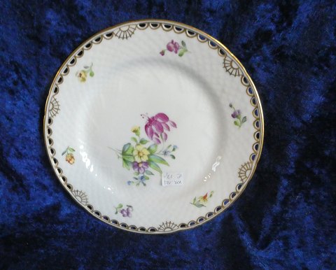 Sachsisk Blomst med guld- og blondekant porcelæn fra B&G, kagetallerken 17cm