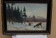 Maleri af A. Lefelt. Vinterparti med Rådyr
