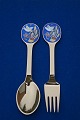 A. Michelsen Christmas spoon and Christmas fork 1985 in gilded sterling silver