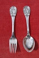 Little Tiny or Thumbelina set child's spoon and 
child's fork of Danish solid silver
