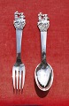 Little Claus and Big Claus set child's spoon and 
child's fork of Danish solid silver