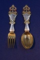 Michelsen set Christmas spoon and fork 1921 of Danish gilt sterling silver
