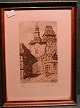 Litografi af H.Kruuse med motiv fra Rothenburg ob der Tauber, Tyskland.