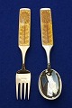 Micelsen set Christmas spoon and fork 1967 of Danish gilt sterling silver
