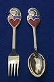 Michelsen Set Christmas spoon and fork 1968 of Danish gilt sterling silver