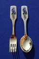 Michelsen Set Christmas spoon and fork 1966 of Danish gilt sterling silver