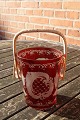 Bohemian glass. Ruby red glass bucket with handle 
for ice cubes with cuttings and nice decoration