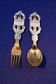 Michelsen set Christmas spoon and fork 1926 of Danish gilt sterling silver