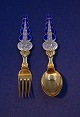 Michelsen set Christmas spoon and fork 1927 of Danish gilt silver