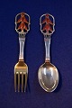 Michelsen set Christmas spoon and fork 1928 of Danish gilt sterling silver