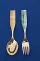 Michelsen Set Christmas spoon and fork 1960 of Danish gilt sterling silver