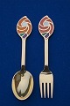 Michelsen set Christmas spoon and fork 1971 of Danish gilt sterling silver