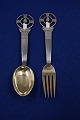 Michelsen sæt Juleske og gaffel 1936 i delvis forgyldt sølv