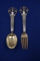 Michelsen set Christmas spoon and fork 1936 of Danish partial gilt silver