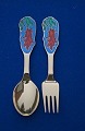 Michelsen set Christmas spoon and fork 1994 of Danish gilt sterling silver