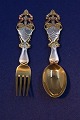 Michelsen set Christmas spoon and fork 1921 of Danish gilt sterling silver