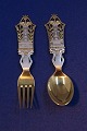 Michelsen set Christmas spoon and fork 1923 of Danish gilt sterling silver