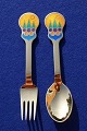 Michelsen Set Christmas spoon and fork 1979 of Danish gilt sterling silver