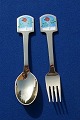 Michelsen Set Christmas spoon and fork 1977 of Danish gilt sterling silver