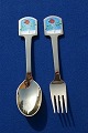 Michelsen Set Christmas spoon and fork 1977 of 
Danish gilt sterling silver