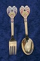 Michelsen set Christmas spoon and fork 1972 of gilt sterling silver