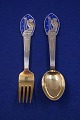 Michelsen set Christmas spoon and fork 1935 of Danish partial gilt silver