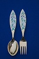 Michelsen set Christmas spoon and fork 1970 of Danish gilt sterling silver